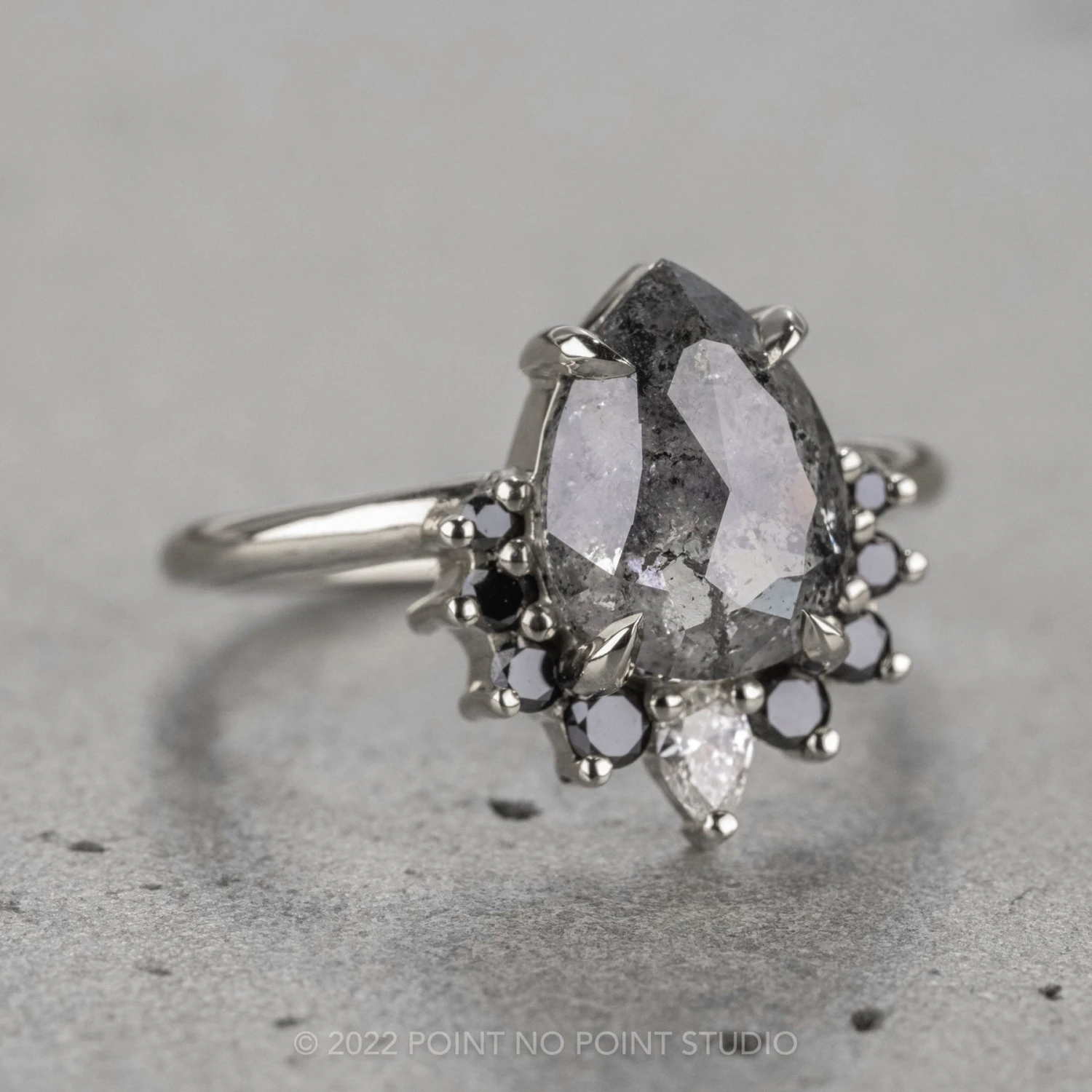 2.61 Carat Salt And Pepper Pear Diamond Engagement Ring, Ava Setting, 14K White Gold 7 2.61 Carat Salt And Pepper Pear Diamond Engagement Ring, Ava Setting, 14K White Gold - Image 7