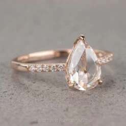 1.40 Carat Clear Pear Diamond Engagement Ring, Juliette Setting, 14k Rose Gold 6 1.40 Carat Clear Pear Diamond Engagement Ring, Juliette Setting, 14k Rose Gold -Point No Point Studio Store 220168RG 2