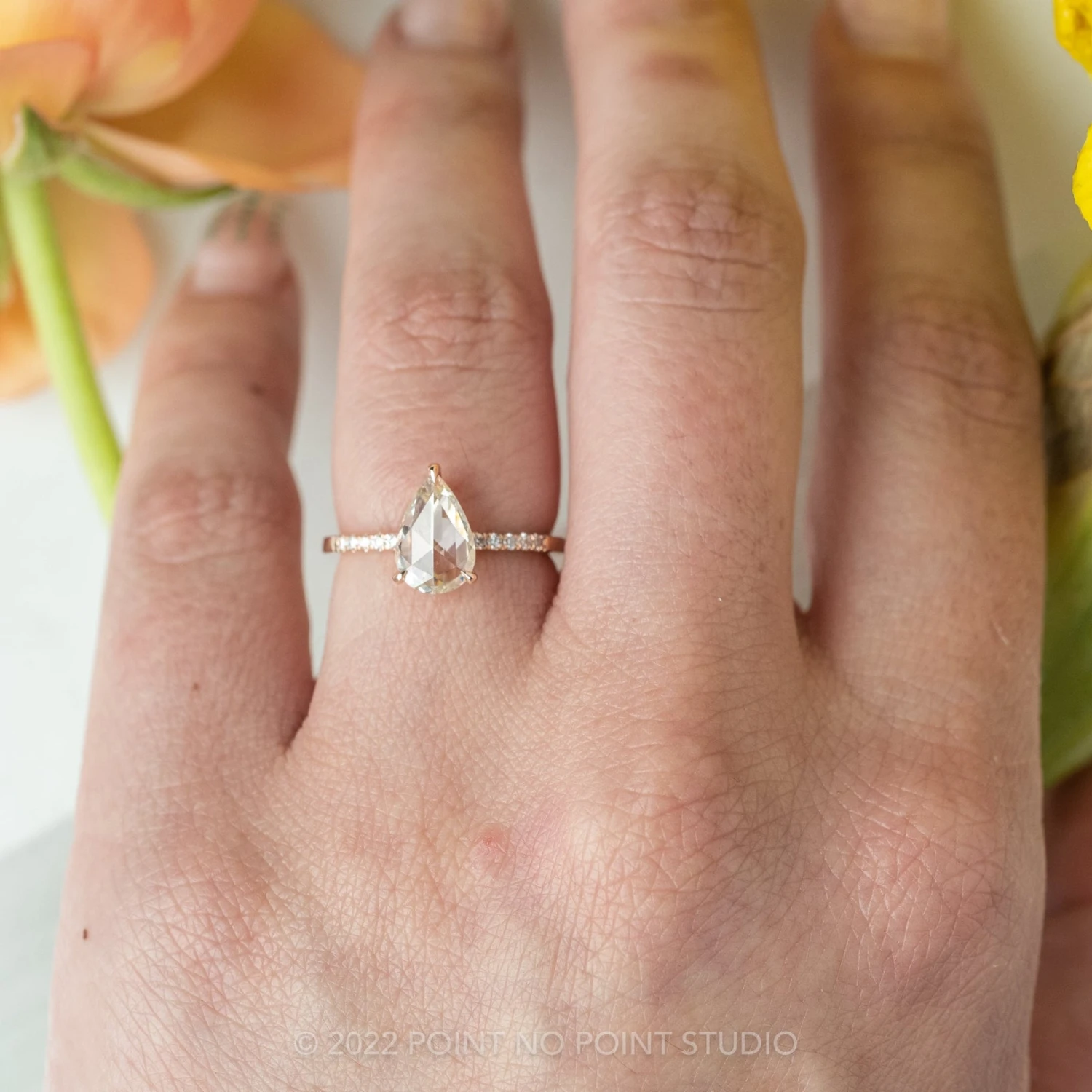 1.40 Carat Clear Pear Diamond Engagement Ring, Juliette Setting, 14k Rose Gold 2 1.40 Carat Clear Pear Diamond Engagement Ring, Juliette Setting, 14k Rose Gold - Image 2