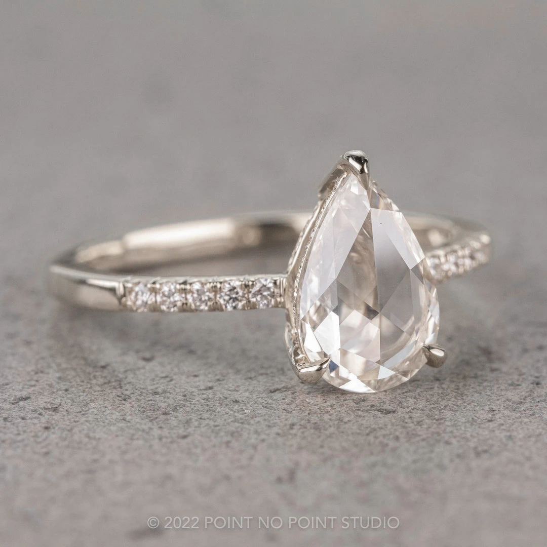 1.40 Carat Clear Pear Diamond Engagement Ring, Juliette Setting, 14k White Gold 3 1.40 Carat Clear Pear Diamond Engagement Ring, Juliette Setting, 14k White Gold - Image 3