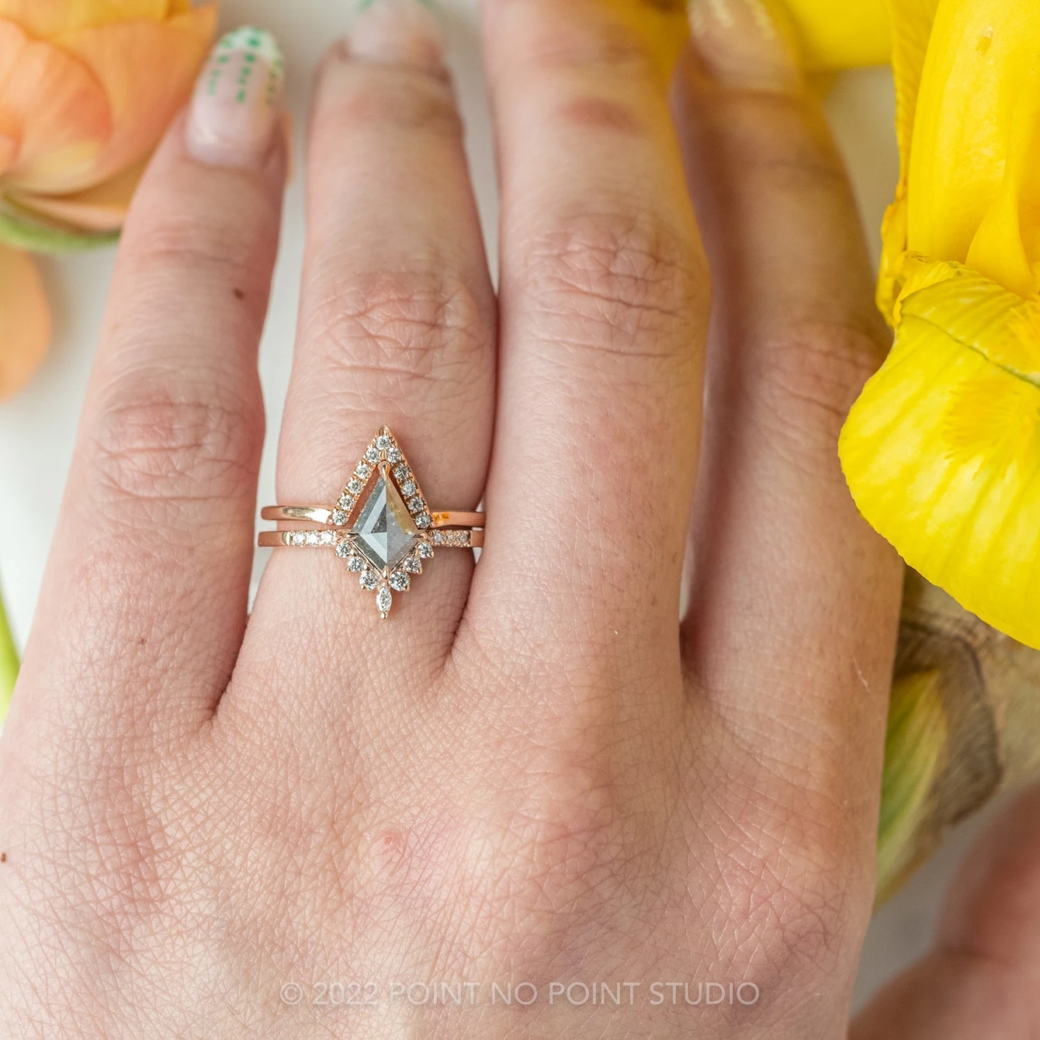 1.23 Carat Salt And Pepper Kite Diamond Engagement Ring, Avaline Setting, 14k Rose Gold 4 1.23 Carat Salt And Pepper Kite Diamond Engagement Ring, Avaline Setting, 14k Rose Gold - Image 4