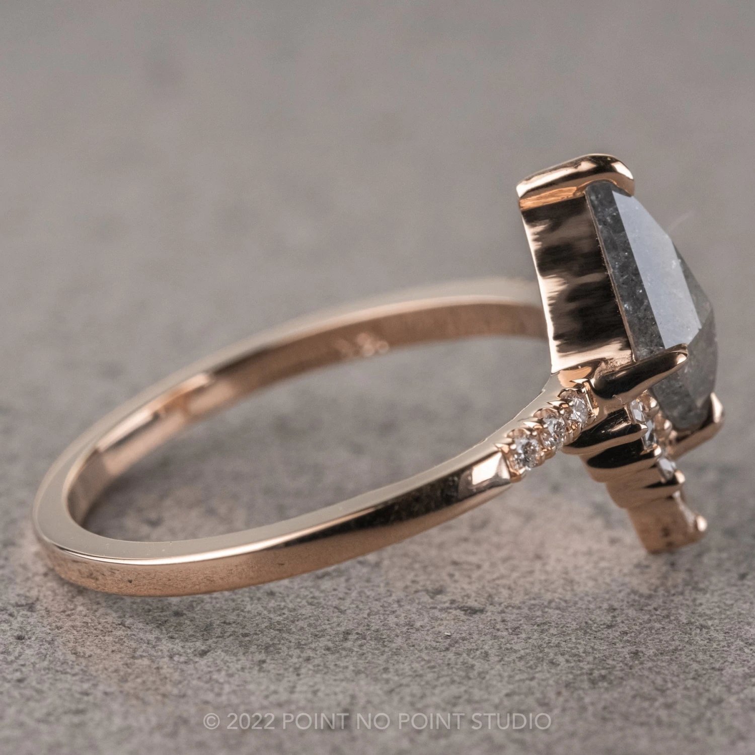 1.23 Carat Salt And Pepper Kite Diamond Engagement Ring, Avaline Setting, 14k Rose Gold 10 1.23 Carat Salt And Pepper Kite Diamond Engagement Ring, Avaline Setting, 14k Rose Gold - Image 10