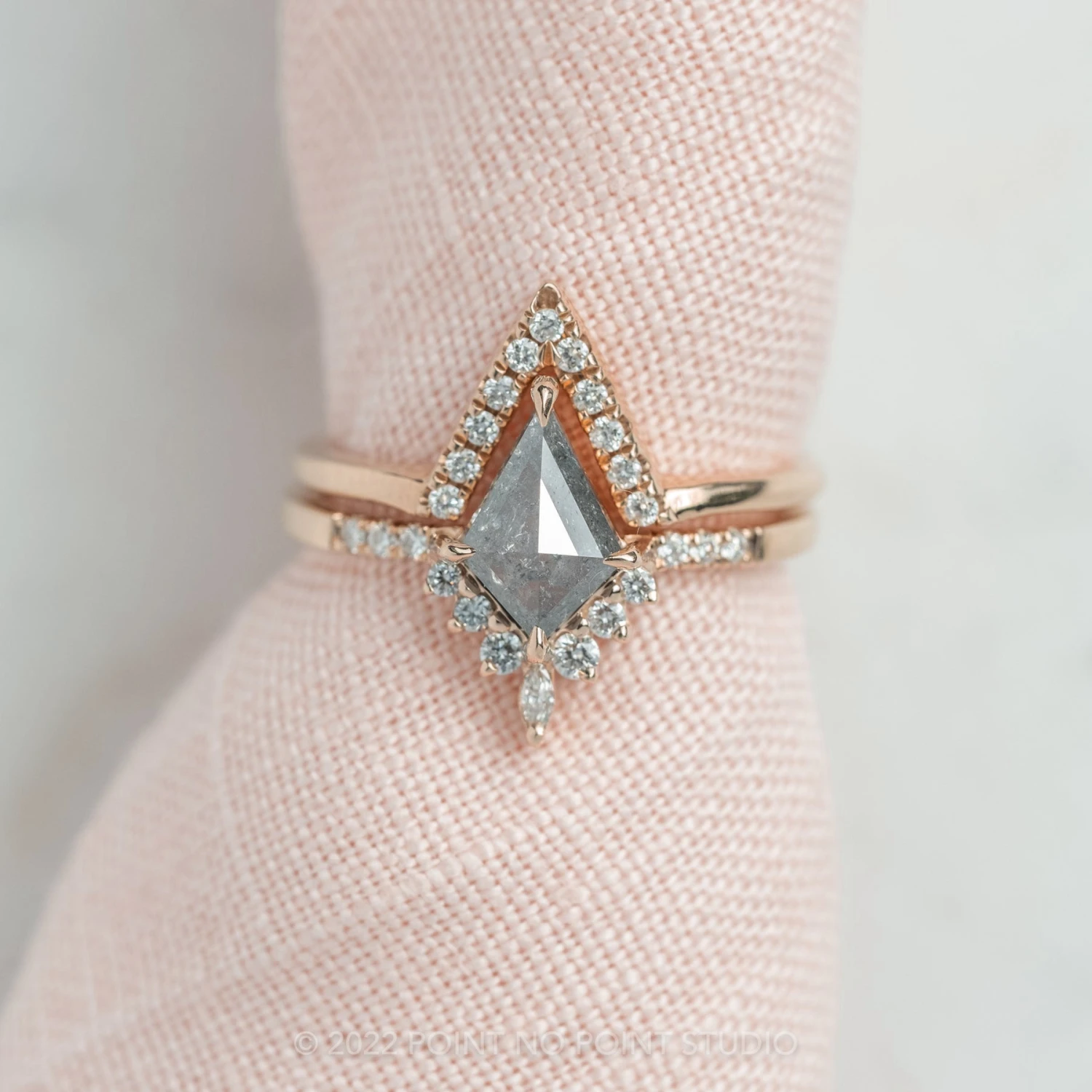1.23 Carat Salt And Pepper Kite Diamond Engagement Ring, Avaline Setting, 14k Rose Gold 3 1.23 Carat Salt And Pepper Kite Diamond Engagement Ring, Avaline Setting, 14k Rose Gold - Image 3