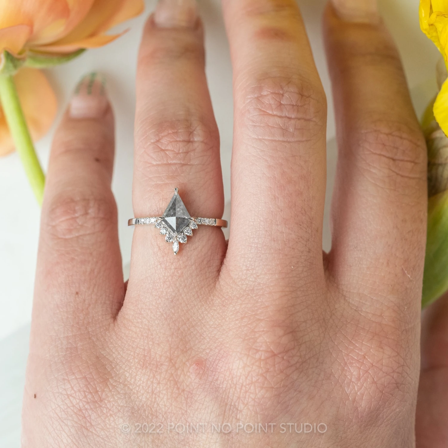 1.23 Carat Salt And Pepper Kite Diamond Engagement Ring, Avaline Setting, Platinum 2 1.23 Carat Salt And Pepper Kite Diamond Engagement Ring, Avaline Setting, Platinum - Image 2