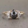 1.24 Carat Black Speckled Pear Diamond Engagement Ring, Charlotte Setting, 14K Yellow Gold