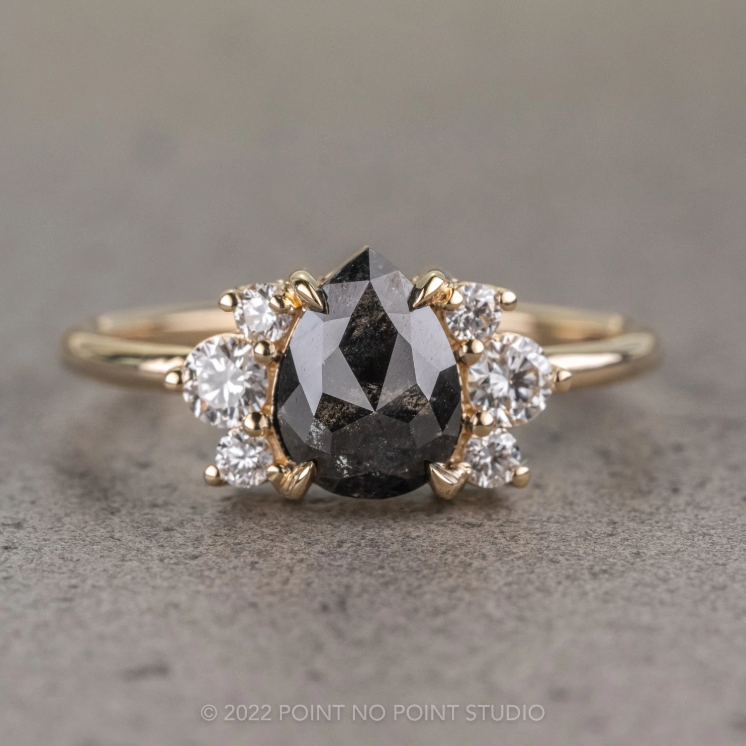 1.24 Carat Black Speckled Pear Diamond Engagement Ring, Charlotte Setting, 14K Yellow Gold 1 1.24 Carat Black Speckled Pear Diamond Engagement Ring, Charlotte Setting, 14K Yellow Gold