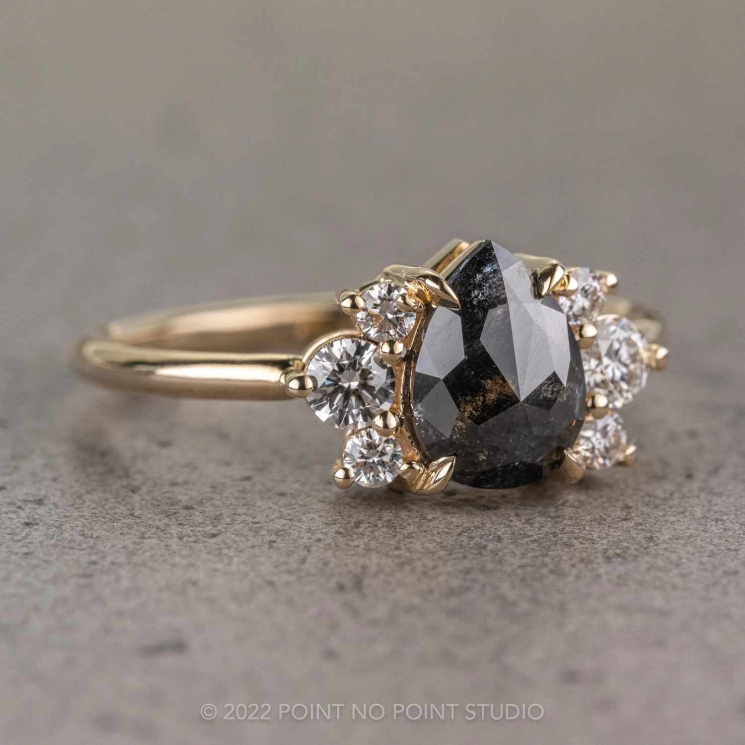 1.24 Carat Black Speckled Pear Diamond Engagement Ring, Charlotte Setting, 14K Yellow Gold 9 1.24 Carat Black Speckled Pear Diamond Engagement Ring, Charlotte Setting, 14K Yellow Gold - Image 9