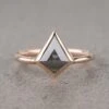 1.53 Carat Salt And Pepper Kite Diamond Engagement Ring, Bezel Jane Setting, 14k Rose Gold