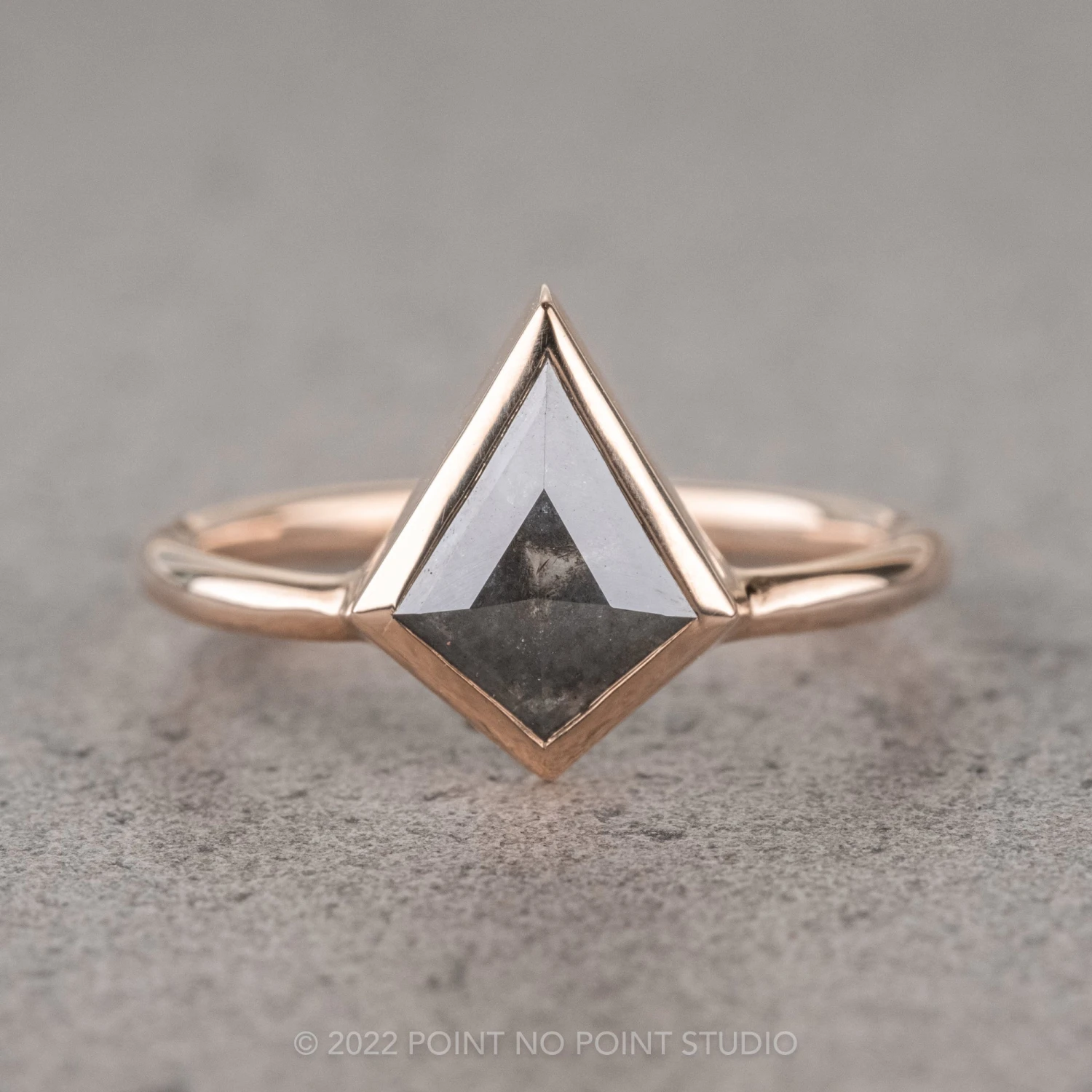 1.53 Carat Salt And Pepper Kite Diamond Engagement Ring, Bezel Jane Setting, 14k Rose Gold 1 1.53 Carat Salt And Pepper Kite Diamond Engagement Ring, Bezel Jane Setting, 14k Rose Gold