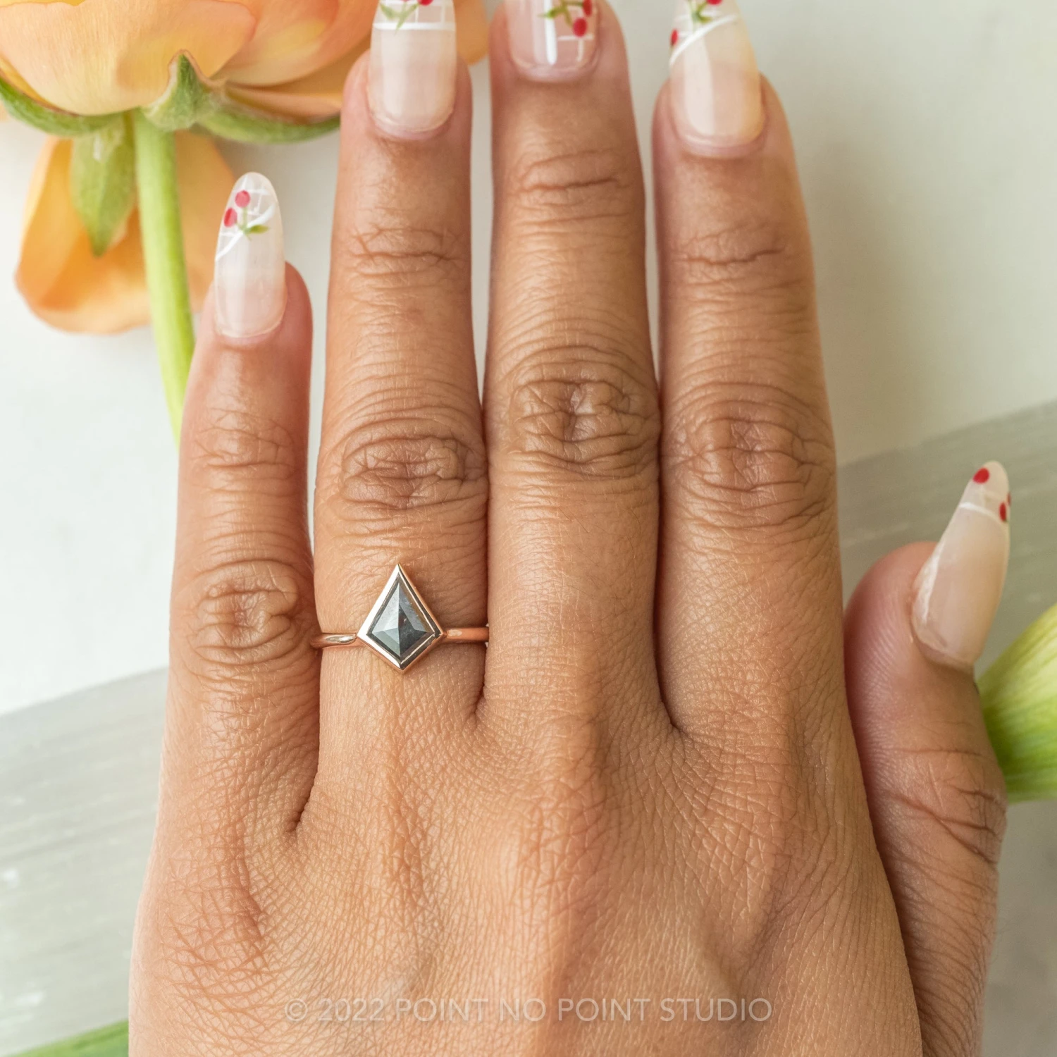 1.53 Carat Salt And Pepper Kite Diamond Engagement Ring, Bezel Jane Setting, 14k Rose Gold 2 1.53 Carat Salt And Pepper Kite Diamond Engagement Ring, Bezel Jane Setting, 14k Rose Gold - Image 2