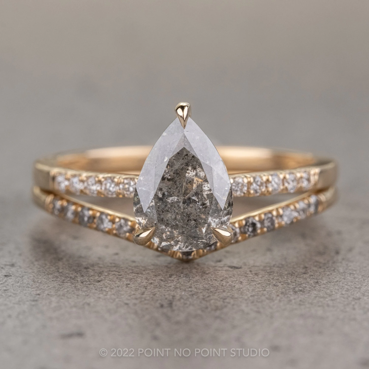 2.05 Carat Salt And Pepper Pear Diamond Engagement Ring, Juliette Setting, 14k Yellow Gold 8 2.05 Carat Salt And Pepper Pear Diamond Engagement Ring, Juliette Setting, 14k Yellow Gold - Image 8