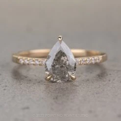 2.05 Carat Salt And Pepper Pear Diamond Engagement Ring, Juliette Setting, 14k Yellow Gold