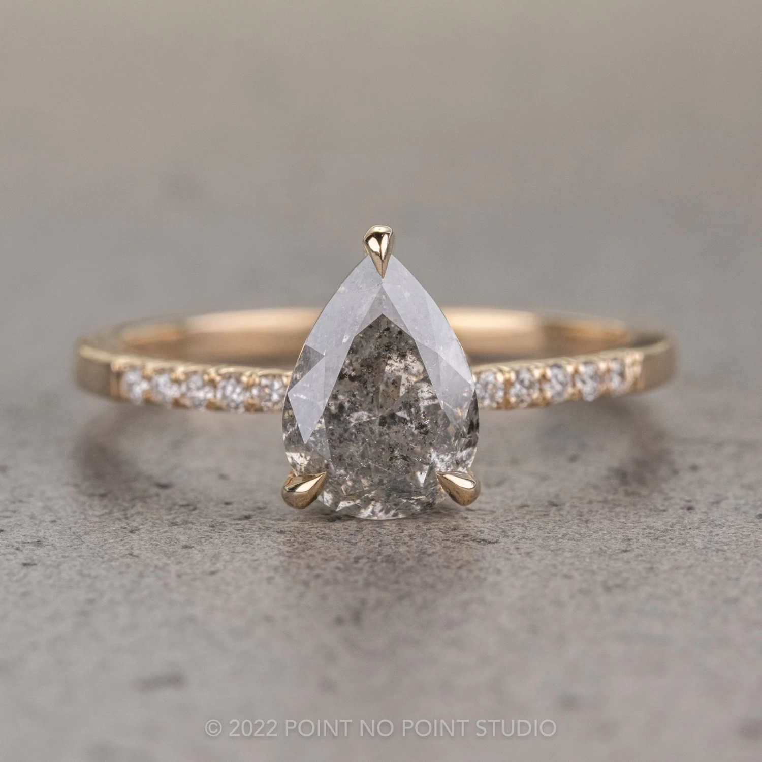 2.05 Carat Salt And Pepper Pear Diamond Engagement Ring, Juliette Setting, 14k Yellow Gold 1 2.05 Carat Salt And Pepper Pear Diamond Engagement Ring, Juliette Setting, 14k Yellow Gold