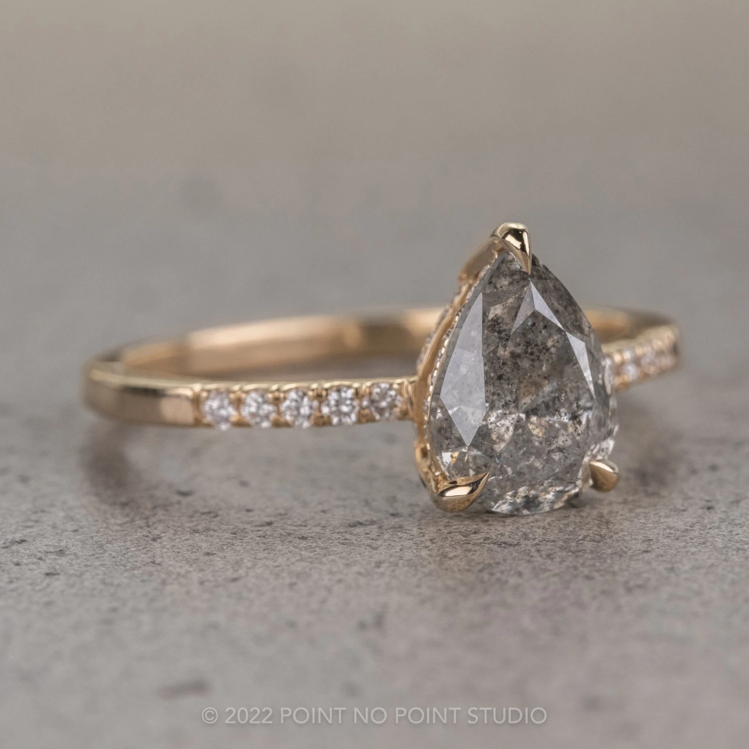 2.05 Carat Salt And Pepper Pear Diamond Engagement Ring, Juliette Setting, 14k Yellow Gold 9 2.05 Carat Salt And Pepper Pear Diamond Engagement Ring, Juliette Setting, 14k Yellow Gold - Image 9