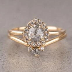 .99 Carat Salt And Pepper Pear Diamond Engagement Ring, Halo Setting, 14K Yellow Gold -Point No Point Studio Store 220242 1