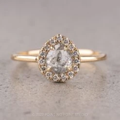 .99 Carat Salt And Pepper Pear Diamond Engagement Ring, Halo Setting, 14K Yellow Gold