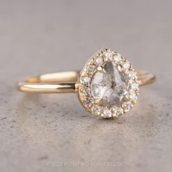 .99 Carat Salt And Pepper Pear Diamond Engagement Ring, Halo Setting, 14K Yellow Gold -Point No Point Studio Store 220242 3