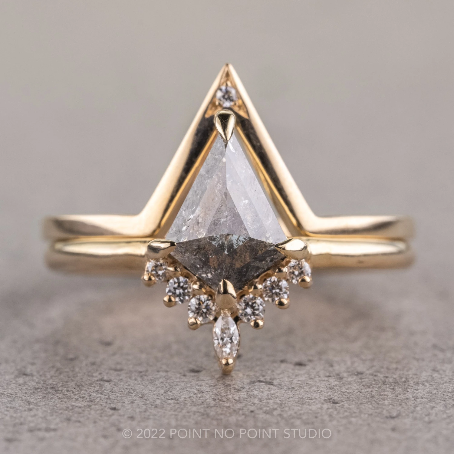 1.32 Carat Salt And Pepper Kite Diamond Engagement Ring, Ava Setting, 14K Yellow Gold 6 1.32 Carat Salt And Pepper Kite Diamond Engagement Ring, Ava Setting, 14K Yellow Gold - Image 6