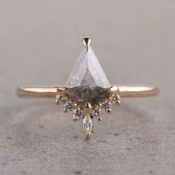 1.32 Carat Salt And Pepper Kite Diamond Engagement Ring, Ava Setting, 14K Yellow Gold