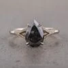 2.38 Carat Black Speckled Pear Diamond Engagement Ring, Mackenzie Setting, 14K White Gold