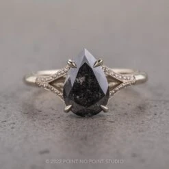 2.38 Carat Black Speckled Pear Diamond Engagement Ring, Mackenzie Setting, 14K White Gold