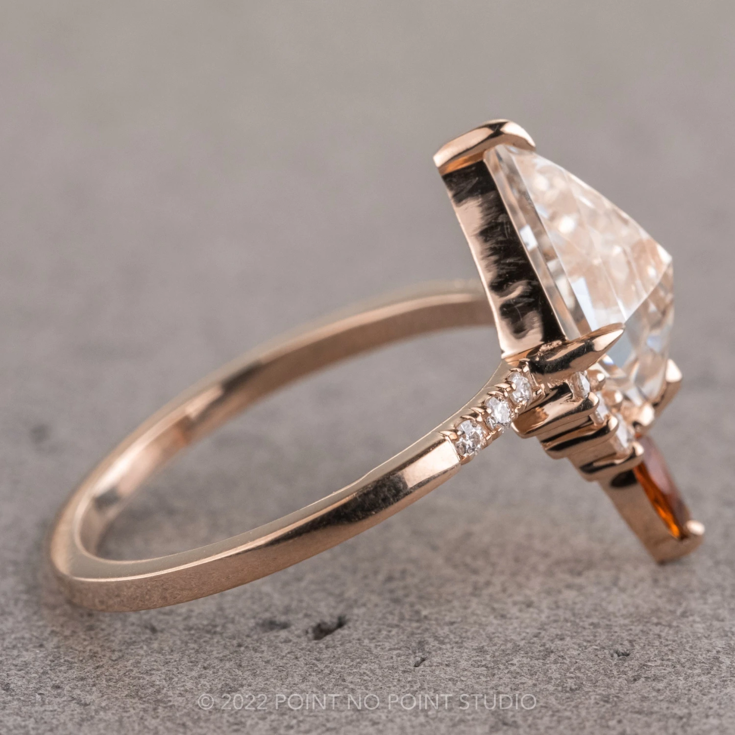 1.75 Carat Kite Moissanite Engagement Ring, Avaline Setting, 14K Rose Gold 3 1.75 Carat Kite Moissanite Engagement Ring, Avaline Setting, 14K Rose Gold - Image 3