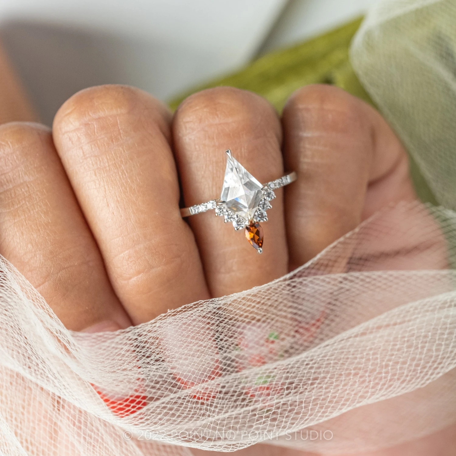 1.75 Carat Kite Moissanite Engagement Ring, Avaline Setting, Platinum 2 1.75 Carat Kite Moissanite Engagement Ring, Avaline Setting, Platinum - Image 2