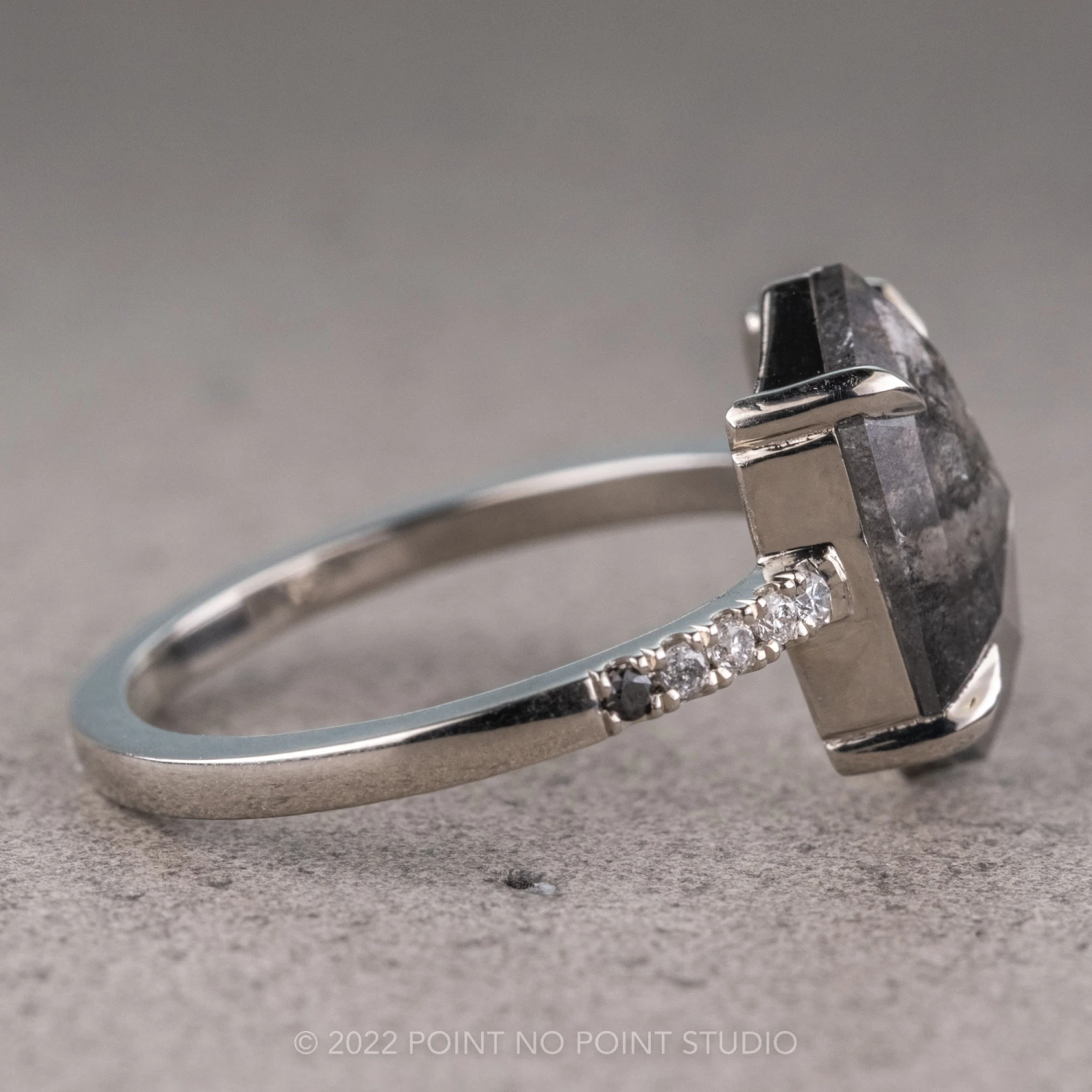 2.71 Carat Salt And Pepper Hexagon Diamond Engagement Ring, Ombre Jules Setting, 14K White Gold 8 2.71 Carat Salt And Pepper Hexagon Diamond Engagement Ring, Ombre Jules Setting, 14K White Gold - Image 8