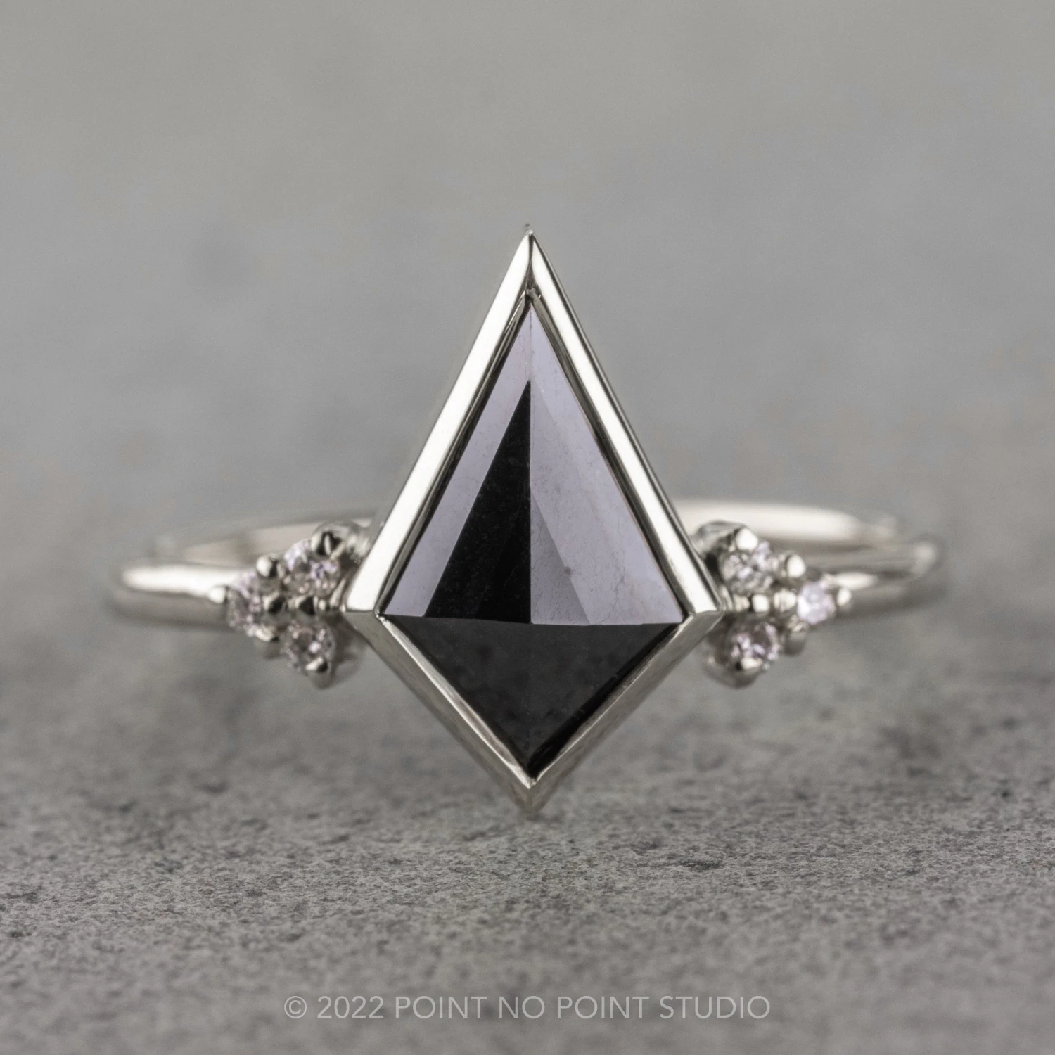 1.38 Carat Black Kite Diamond Engagement Ring, Bezel Quinn Setting, Platinum 1 1.38 Carat Black Kite Diamond Engagement Ring, Bezel Quinn Setting, Platinum