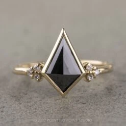 1.38 Carat Black Kite Diamond Engagement Ring, Bezel Quinn Setting, 14K Yellow Gold