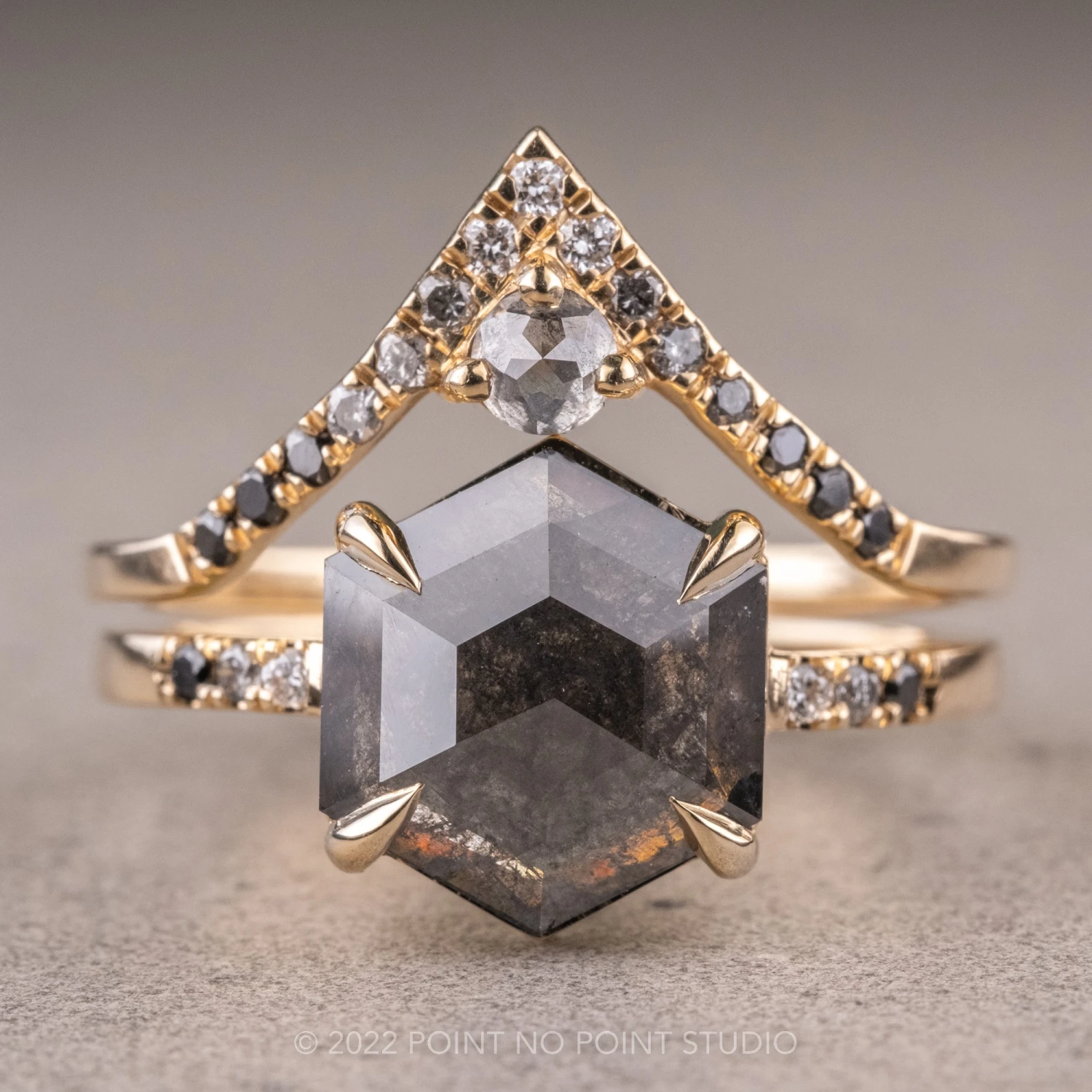 2.56 Carat Black Hexagon Diamond Engagement Ring, Ombre Jules Setting, 14k Yellow Gold 7 2.56 Carat Black Hexagon Diamond Engagement Ring, Ombre Jules Setting, 14k Yellow Gold - Image 7