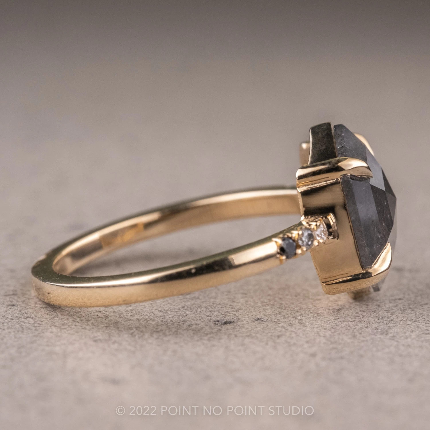 2.56 Carat Black Hexagon Diamond Engagement Ring, Ombre Jules Setting, 14k Yellow Gold 9 2.56 Carat Black Hexagon Diamond Engagement Ring, Ombre Jules Setting, 14k Yellow Gold - Image 9