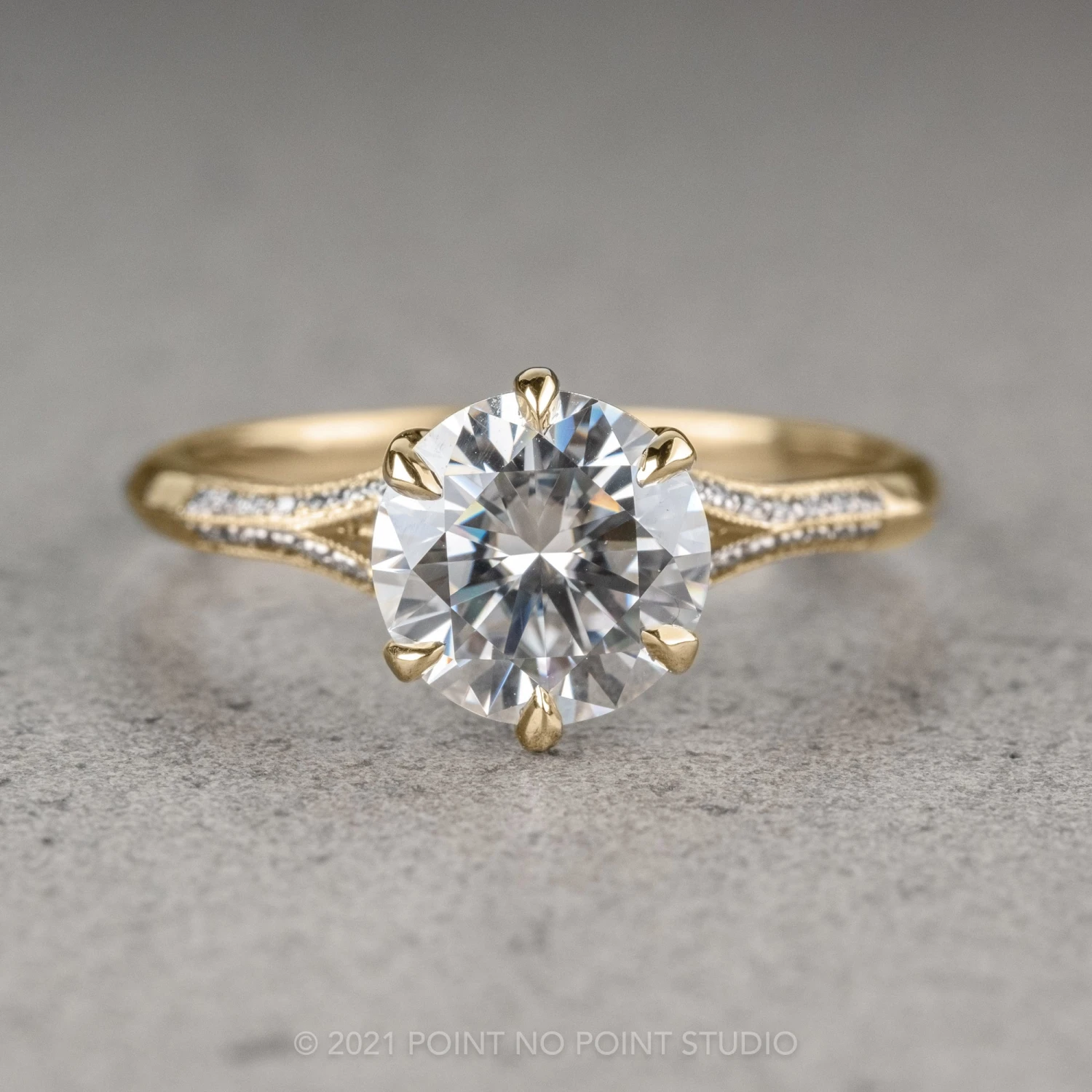 1.58 Carat Moissanite Engagement Ring, Mackenzie Setting, 14k Yellow Gold 1 1.58 Carat Moissanite Engagement Ring, Mackenzie Setting, 14k Yellow Gold