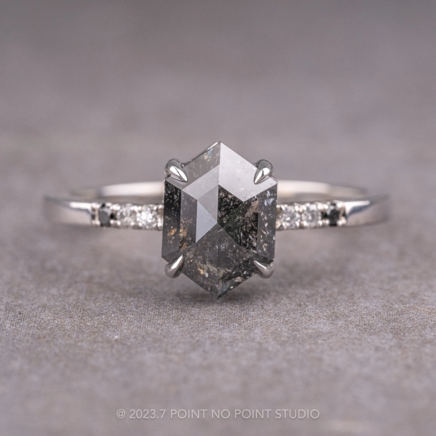 1.36 Carat Black Hexagon Diamond Engagement Ring, Ombre Jules Setting, Platinum 1 1.36 Carat Black Hexagon Diamond Engagement Ring, Ombre Jules Setting, Platinum