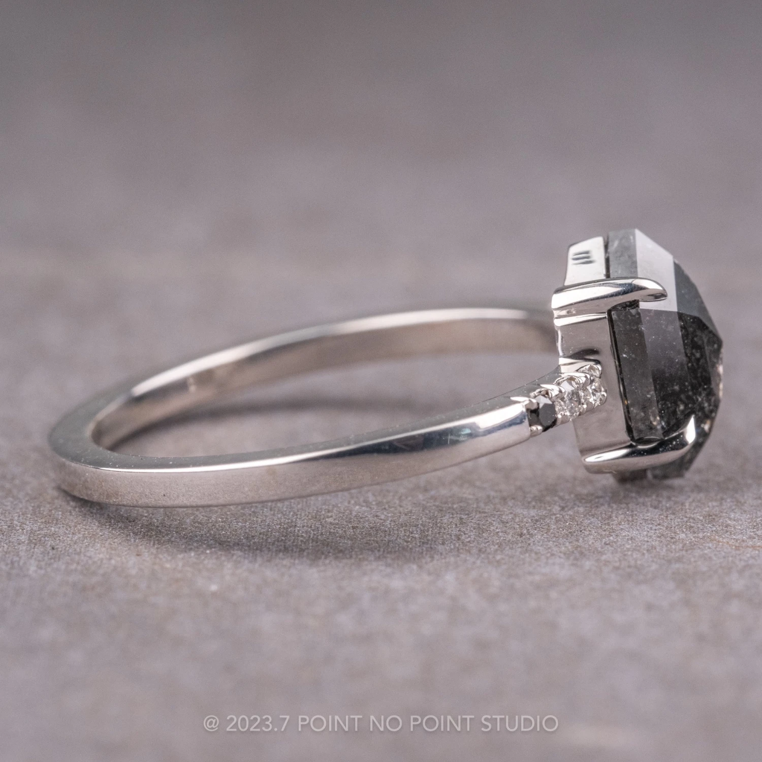 1.36 Carat Black Hexagon Diamond Engagement Ring, Ombre Jules Setting, Platinum 4 1.36 Carat Black Hexagon Diamond Engagement Ring, Ombre Jules Setting, Platinum - Image 4