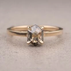 1.04 Carat Salt And Pepper Hexagon Diamond Engagement Ring, Lark Setting, 14K Yellow Gold