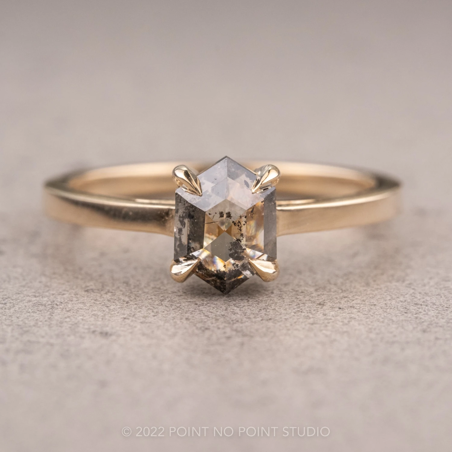 1.04 Carat Salt And Pepper Hexagon Diamond Engagement Ring, Lark Setting, 14K Yellow Gold 1 1.04 Carat Salt And Pepper Hexagon Diamond Engagement Ring, Lark Setting, 14K Yellow Gold