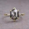 2.69 Carat Black Speckled Hexagon Diamond Engagement Ring, Ombre Sirena Setting, 14K Yellow Gold