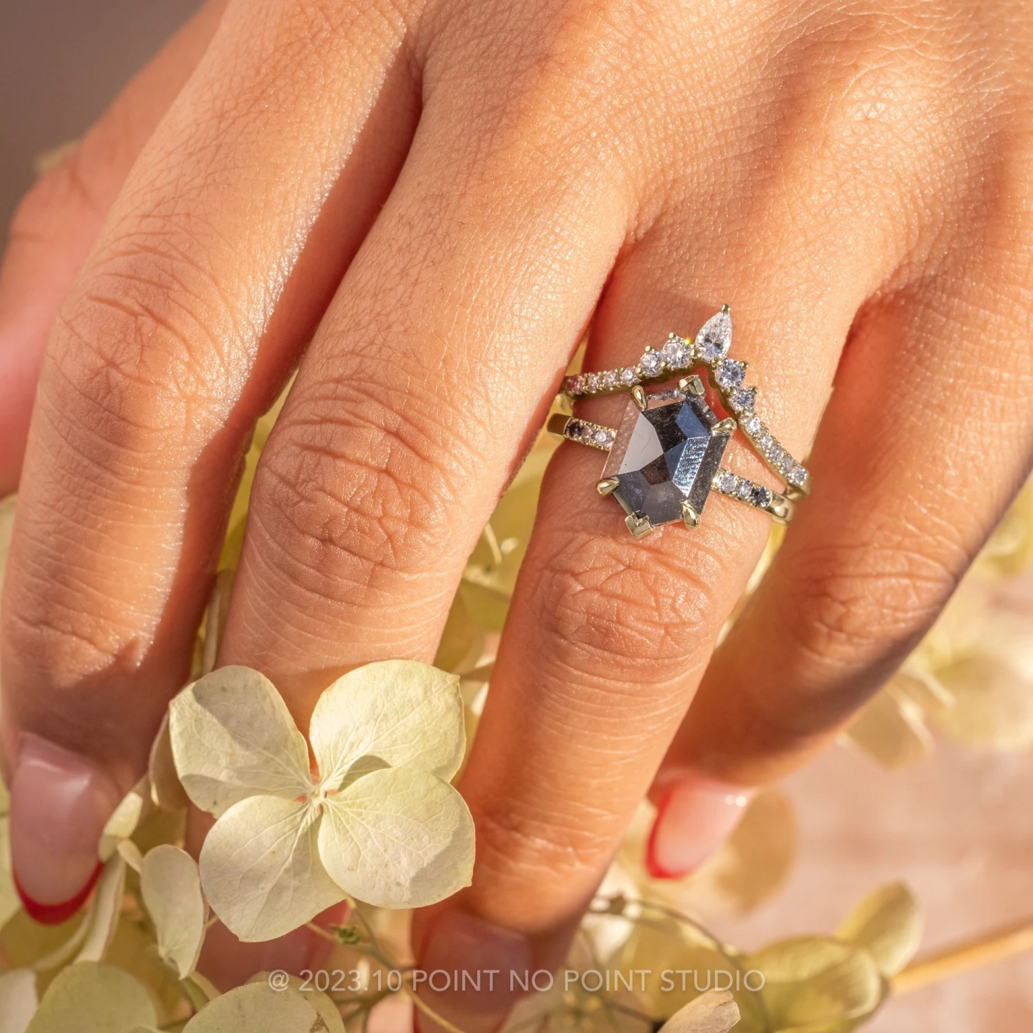 2.69 Carat Black Speckled Hexagon Diamond Engagement Ring, Ombre Sirena Setting, 14K Yellow Gold 2 2.69 Carat Black Speckled Hexagon Diamond Engagement Ring, Ombre Sirena Setting, 14K Yellow Gold - Image 2