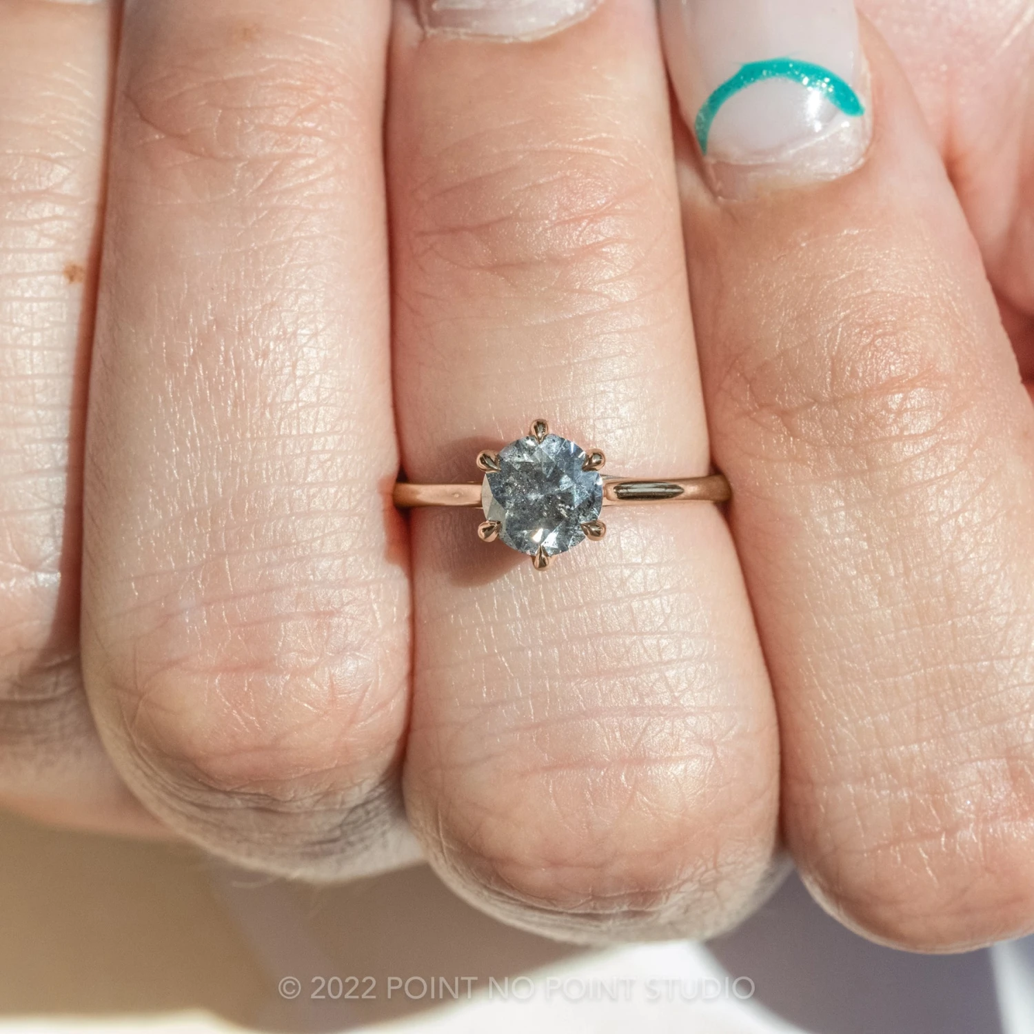 1.29 Carat Salt And Pepper Round Diamond Engagement Ring, Madeline Setting, 14k Rose Gold 2 1.29 Carat Salt And Pepper Round Diamond Engagement Ring, Madeline Setting, 14k Rose Gold - Image 2