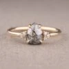 1.18 Carat Salt And Pepper Pear Diamond Engagement Ring, Quinn Setting, 14k Yellow Gold