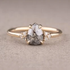 1.18 Carat Salt And Pepper Pear Diamond Engagement Ring, Quinn Setting, 14k Yellow Gold