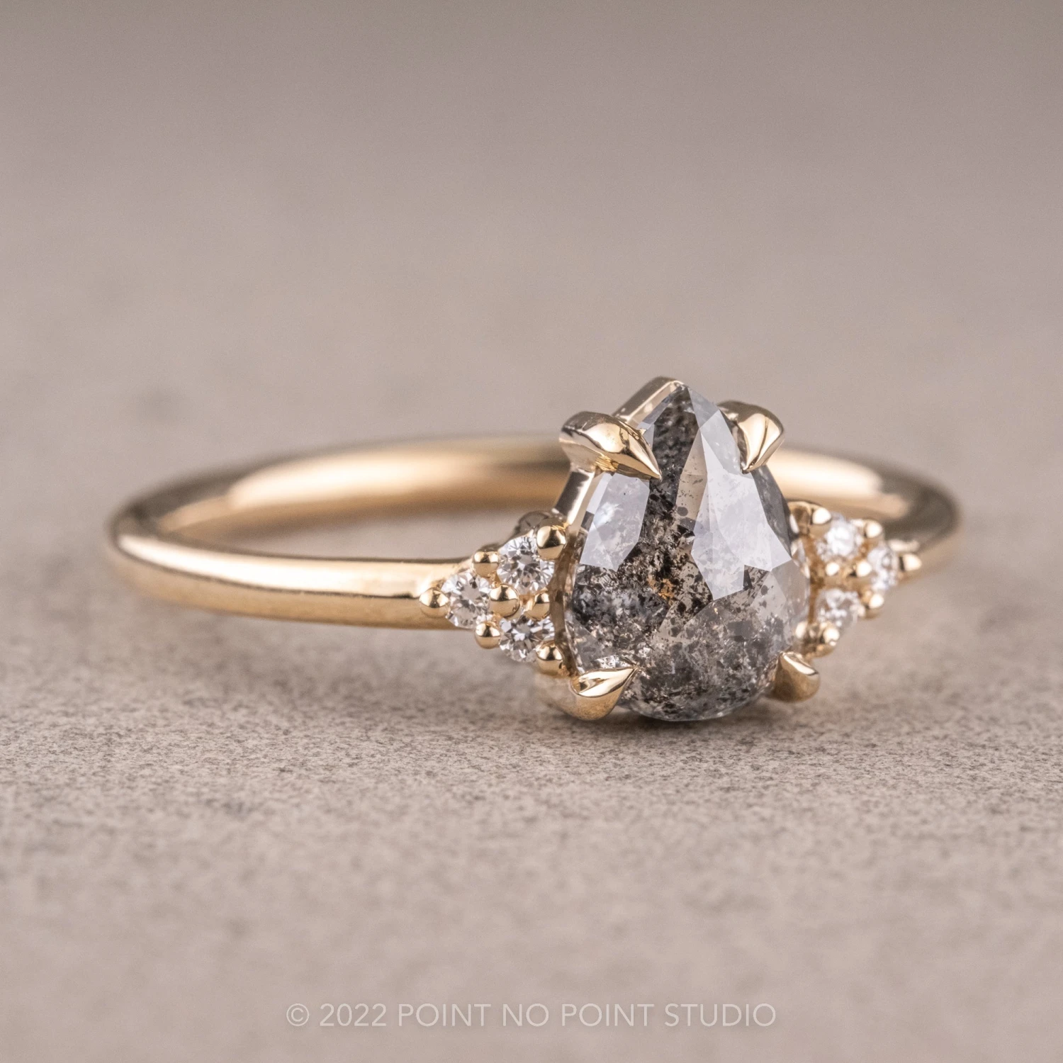 1.18 Carat Salt And Pepper Pear Diamond Engagement Ring, Quinn Setting, 14k Yellow Gold 5 1.18 Carat Salt And Pepper Pear Diamond Engagement Ring, Quinn Setting, 14k Yellow Gold - Image 5