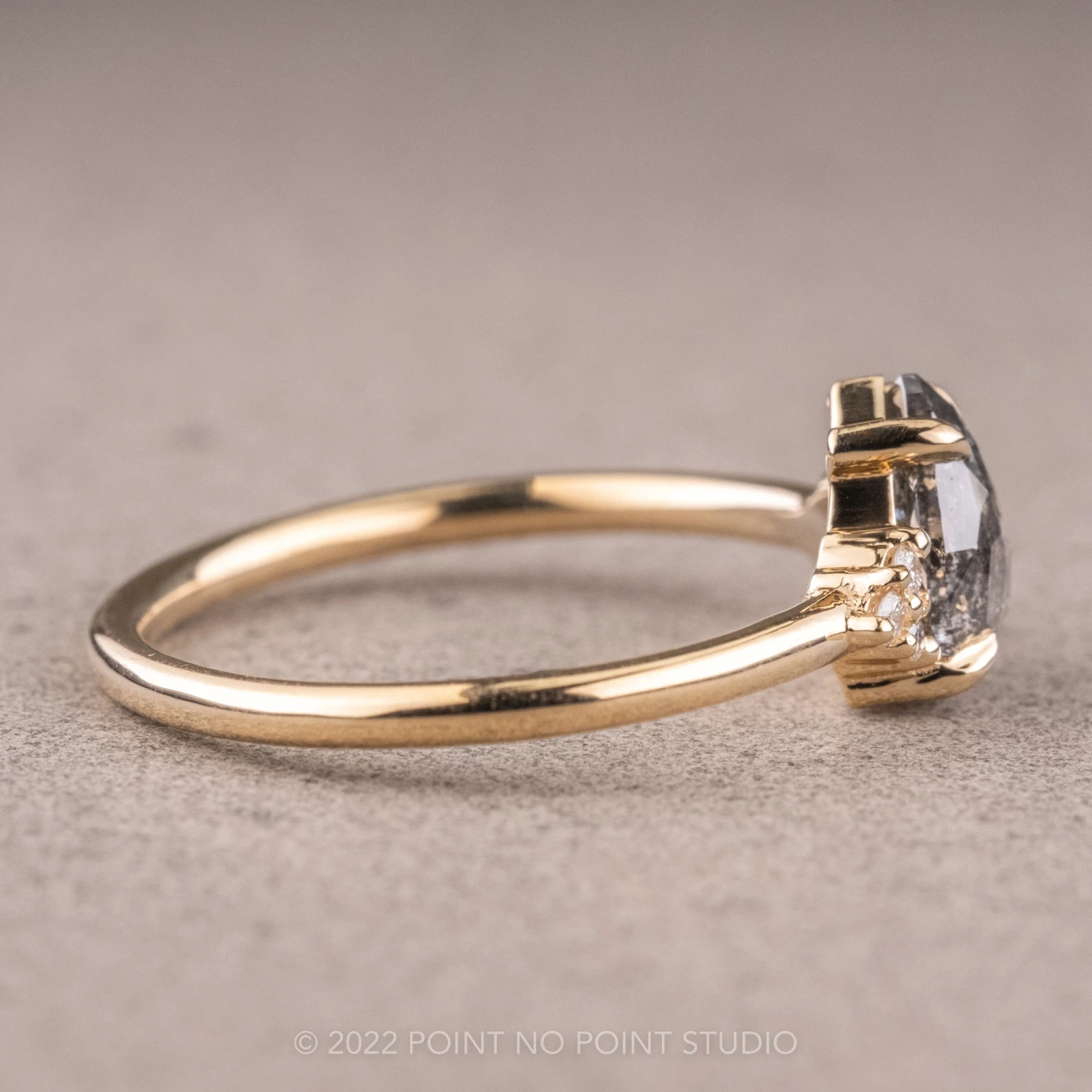 1.18 Carat Salt And Pepper Pear Diamond Engagement Ring, Quinn Setting, 14k Yellow Gold 6 1.18 Carat Salt And Pepper Pear Diamond Engagement Ring, Quinn Setting, 14k Yellow Gold - Image 6