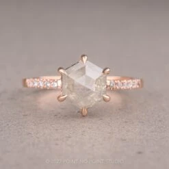 2.08 Carat Icy White Hexagon Diamond Engagement Ring, Jules Setting, 14K Rose Gold