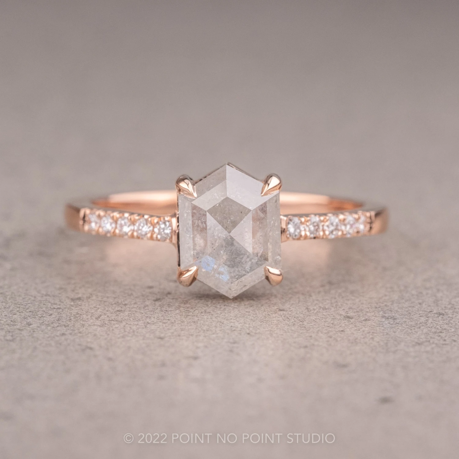 1.51 Carat Icy White Hexagon Diamond Engagement Ring, Jules Setting, 14K Rose Gold 1 1.51 Carat Icy White Hexagon Diamond Engagement Ring, Jules Setting, 14K Rose Gold