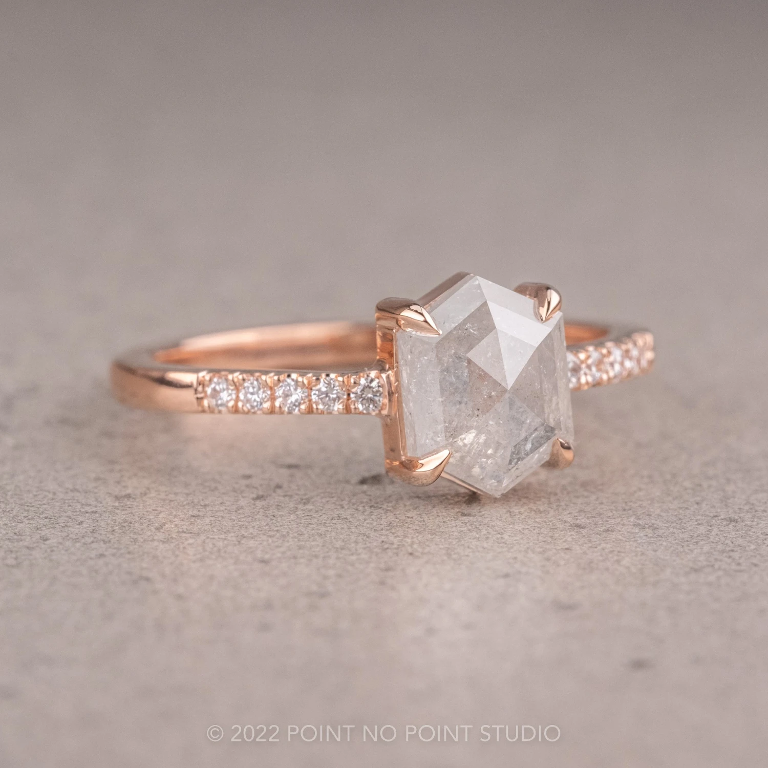 1.51 Carat Icy White Hexagon Diamond Engagement Ring, Jules Setting, 14K Rose Gold 5 1.51 Carat Icy White Hexagon Diamond Engagement Ring, Jules Setting, 14K Rose Gold - Image 5