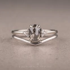 .86 Carat Salt And Pepper Oval Diamond Engagement Ring, Quinn Setting, 14K White Gold 10 .86 Carat Salt And Pepper Oval Diamond Engagement Ring, Quinn Setting, 14K White Gold -Point No Point Studio Store 220474 1