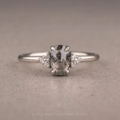 .86 Carat Salt And Pepper Oval Diamond Engagement Ring, Quinn Setting, 14K White Gold