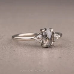.86 Carat Salt And Pepper Oval Diamond Engagement Ring, Quinn Setting, 14K White Gold 11 .86 Carat Salt And Pepper Oval Diamond Engagement Ring, Quinn Setting, 14K White Gold -Point No Point Studio Store 220474 3